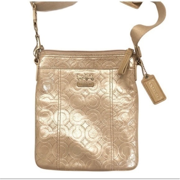 Coach signature shimmering Gold Crossbody Bag